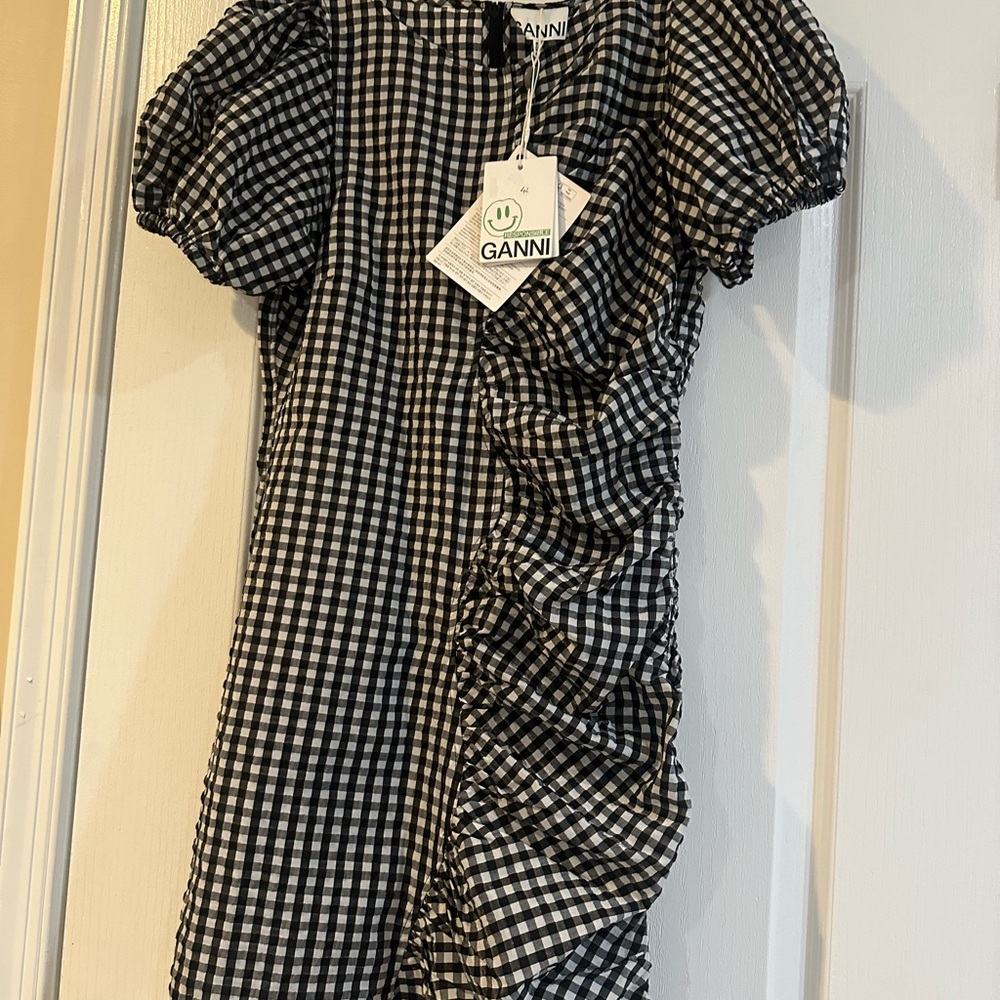 GANNI Black and White Checkered Dress